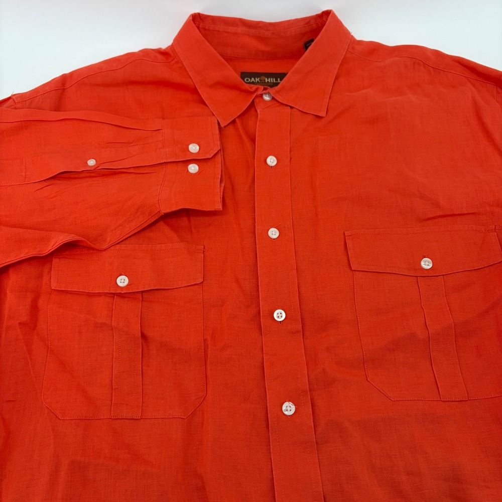 Oak Hill Mens 3XLT Orange 100% Linen Button Down Roll Tab Sleeve Shirt Long Tall
